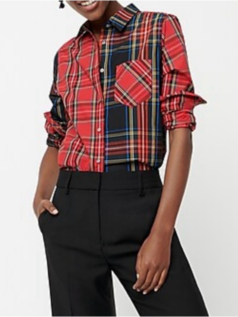 J. Crew Classic Fit Mixed Stewart Tartan Plaid Button Down Blouse XS 00